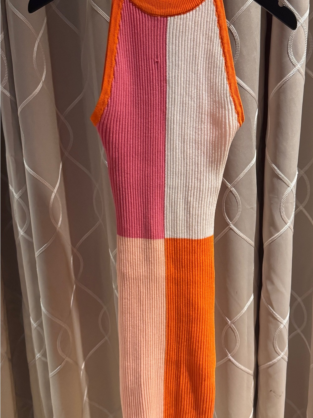 Chic Me Color-block Ribbed Top - Orange, Pink, Cream